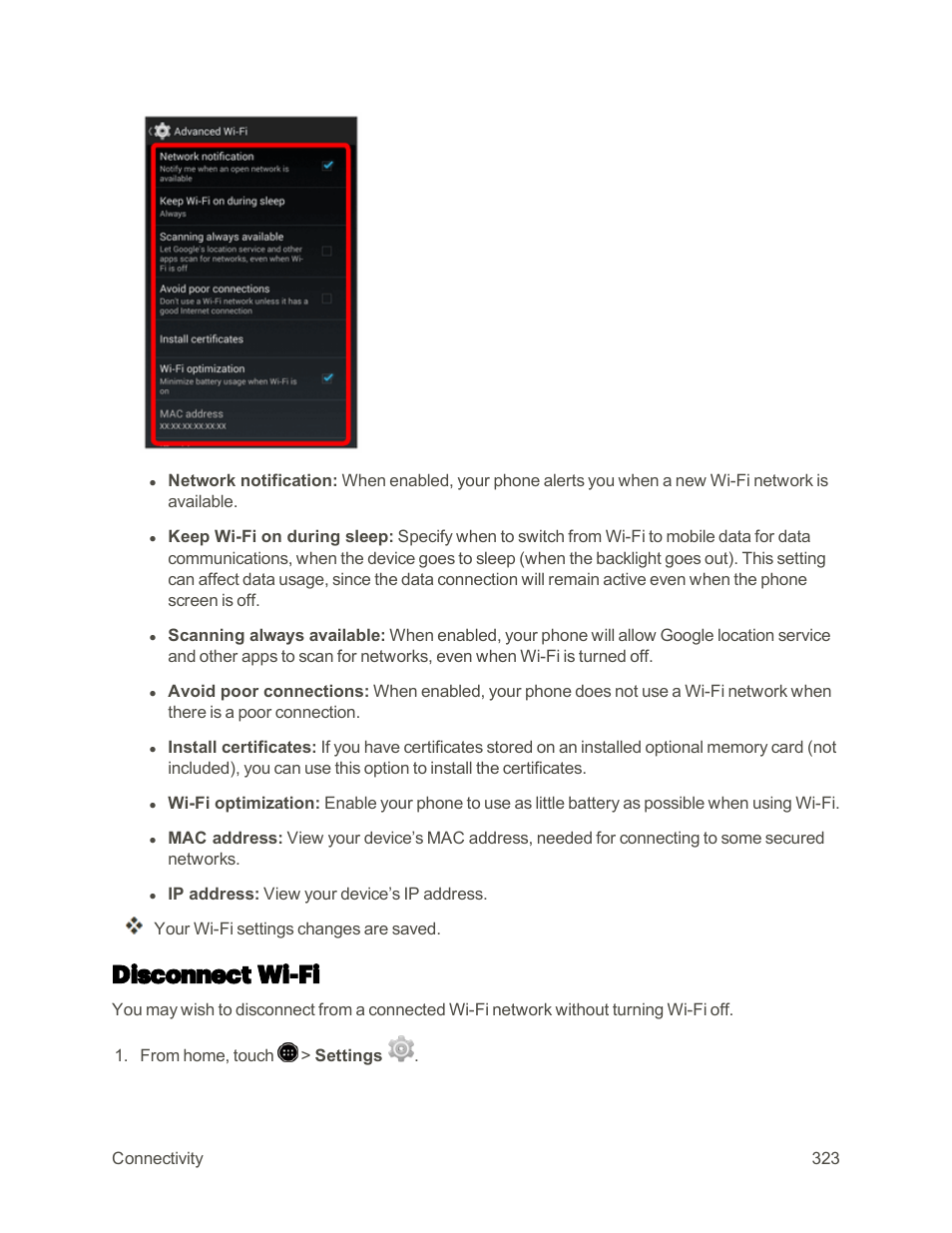 Disconnect wi-fi | Sharp AQUOS Crystal User Manual | Page 332 / 448