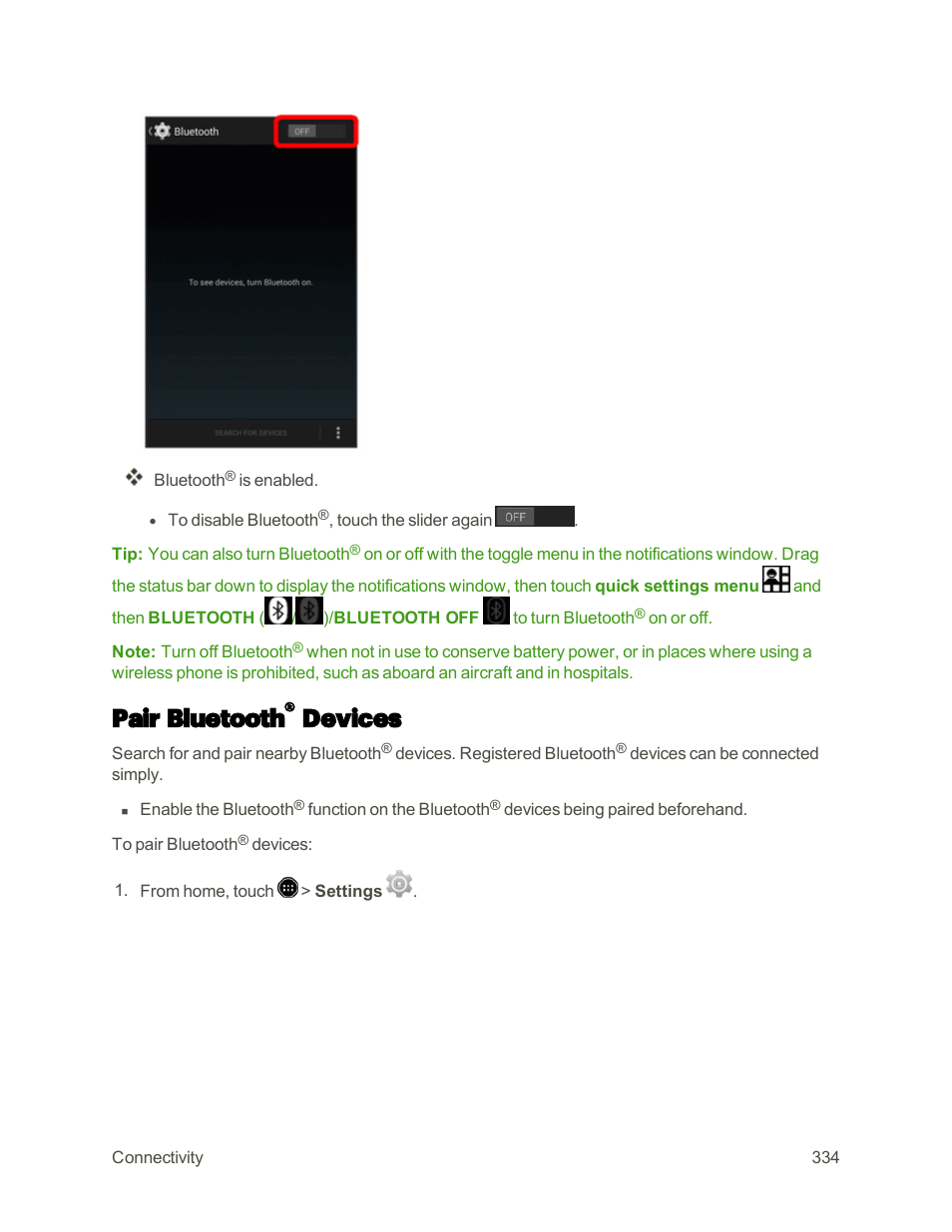 Pair bluetooth® devices, Pair bluetooth, Devices | Sharp AQUOS Crystal User Manual | Page 343 / 448