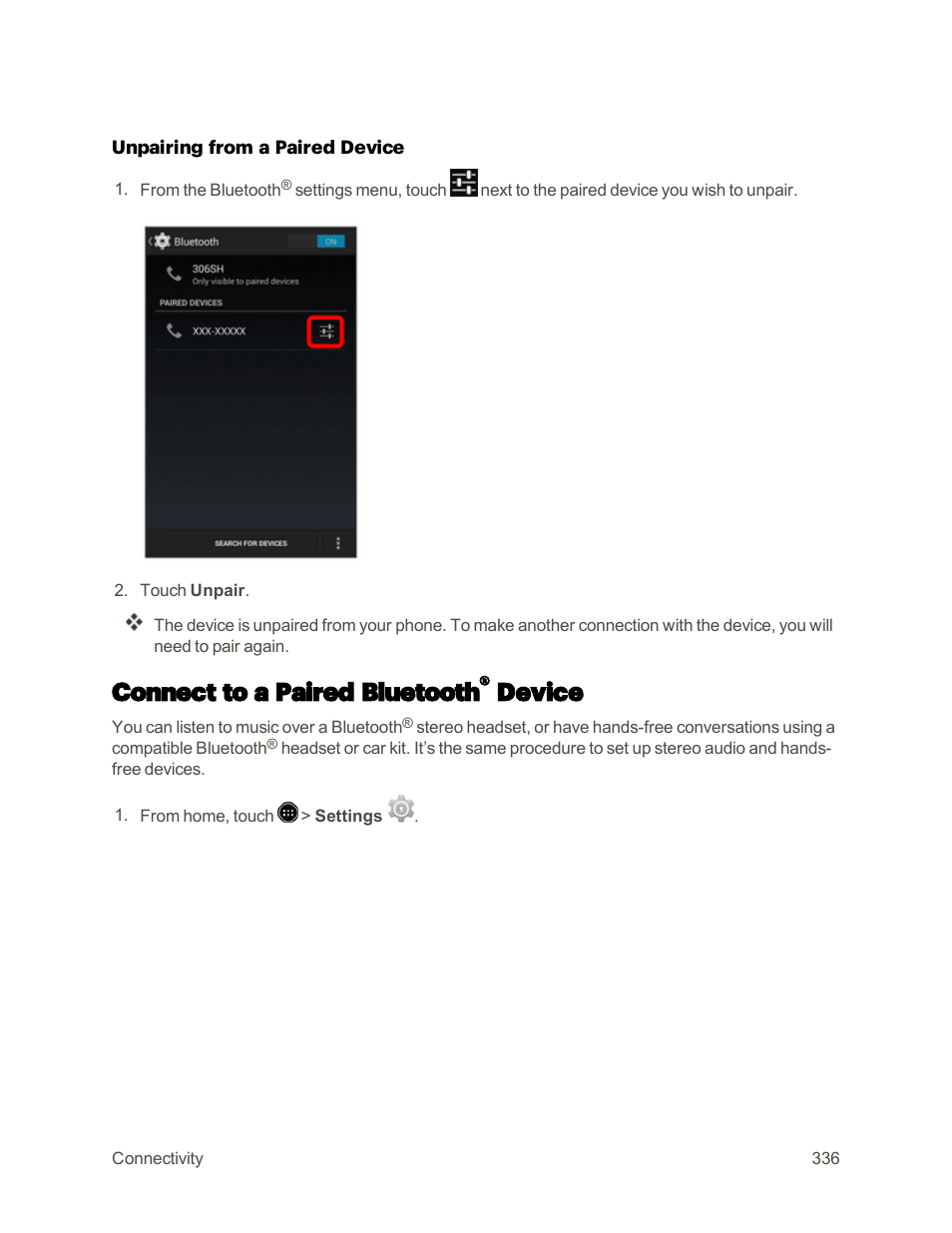 Connect to a paired bluetooth® device, Connect to a paired bluetooth, Device | Sharp AQUOS Crystal User Manual | Page 345 / 448
