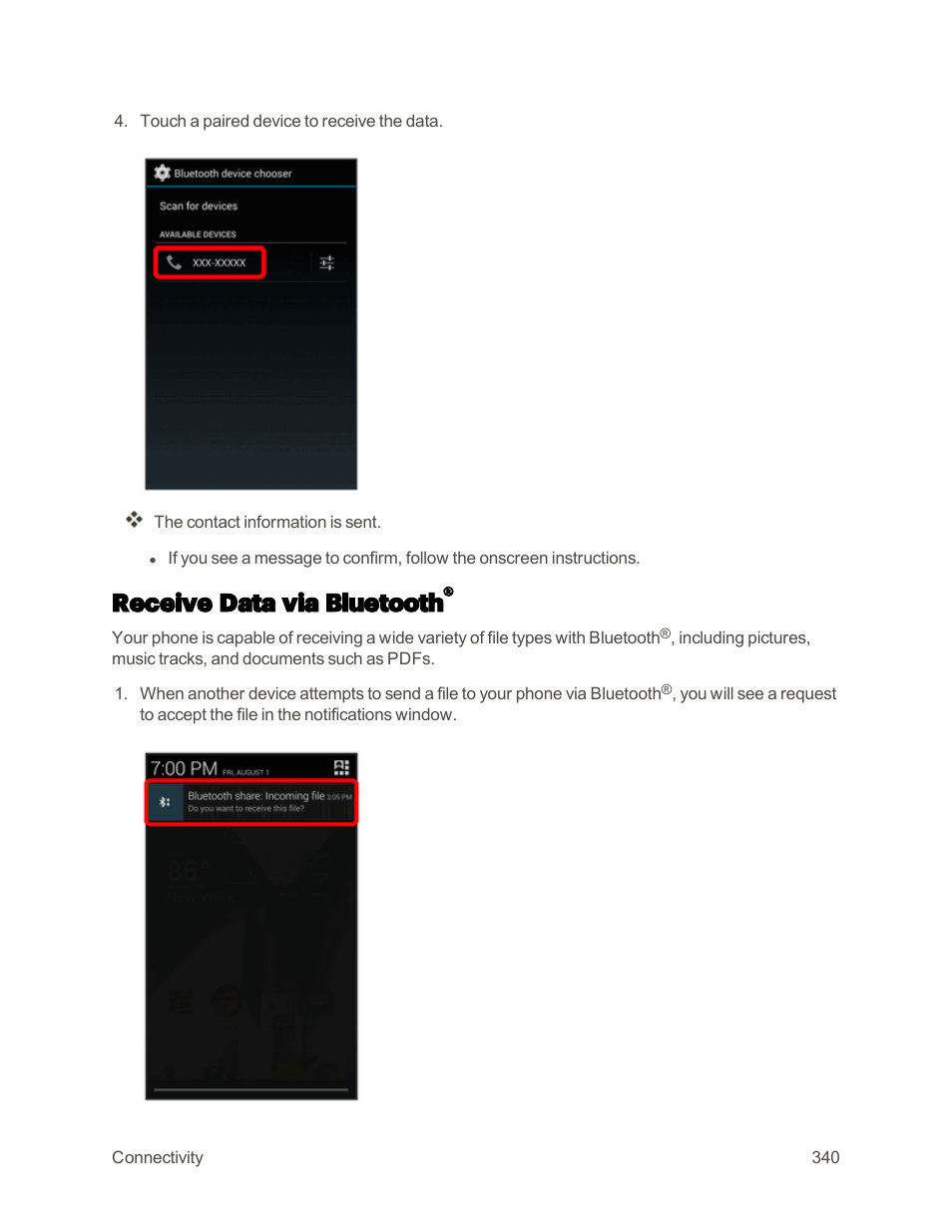 Receive data via bluetooth | Sharp AQUOS Crystal User Manual | Page 349 / 448