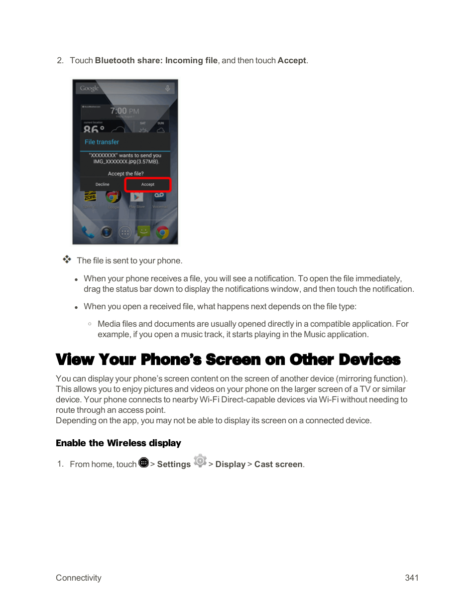 View your phone’s screen on other devices | Sharp AQUOS Crystal User Manual | Page 350 / 448