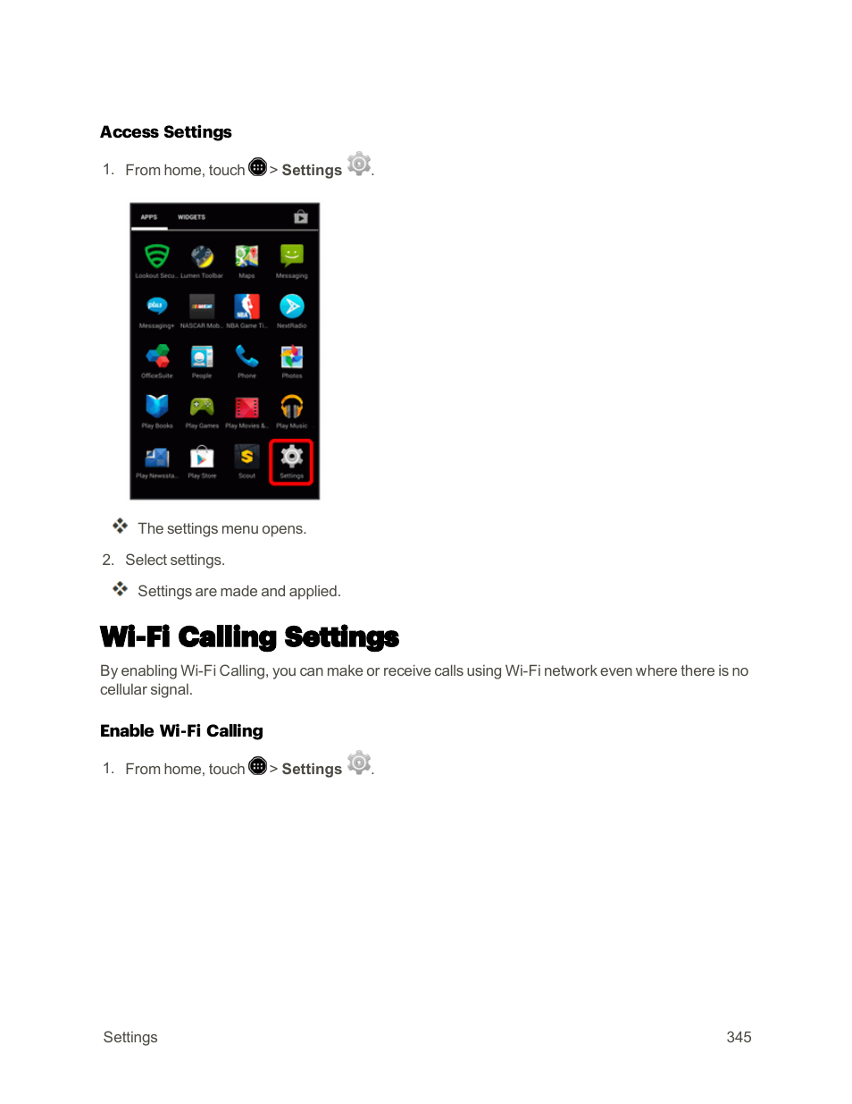 Wi-fi calling settings | Sharp AQUOS Crystal User Manual | Page 354 / 448