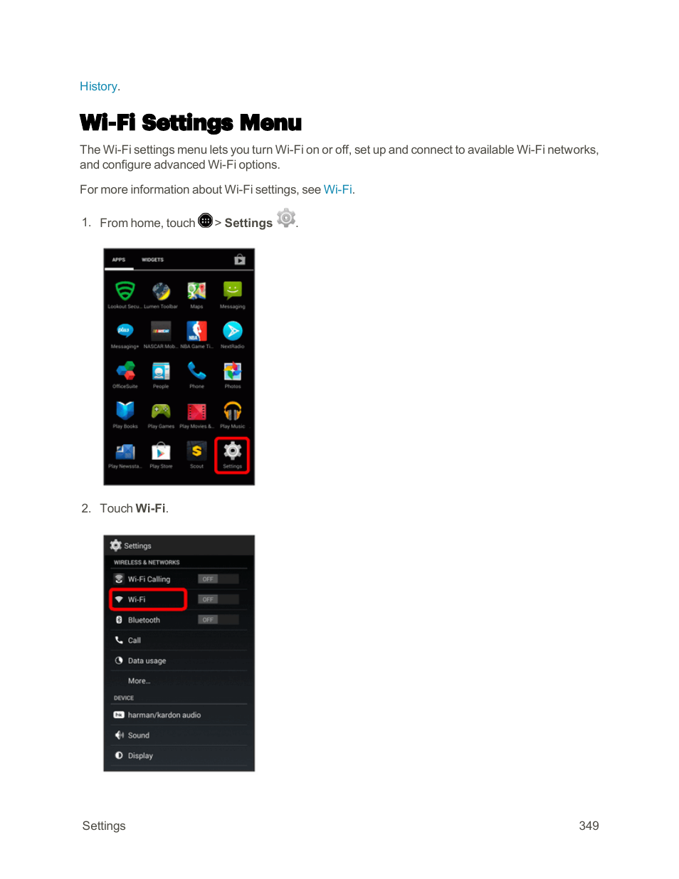 Wi-fi settings menu | Sharp AQUOS Crystal User Manual | Page 358 / 448