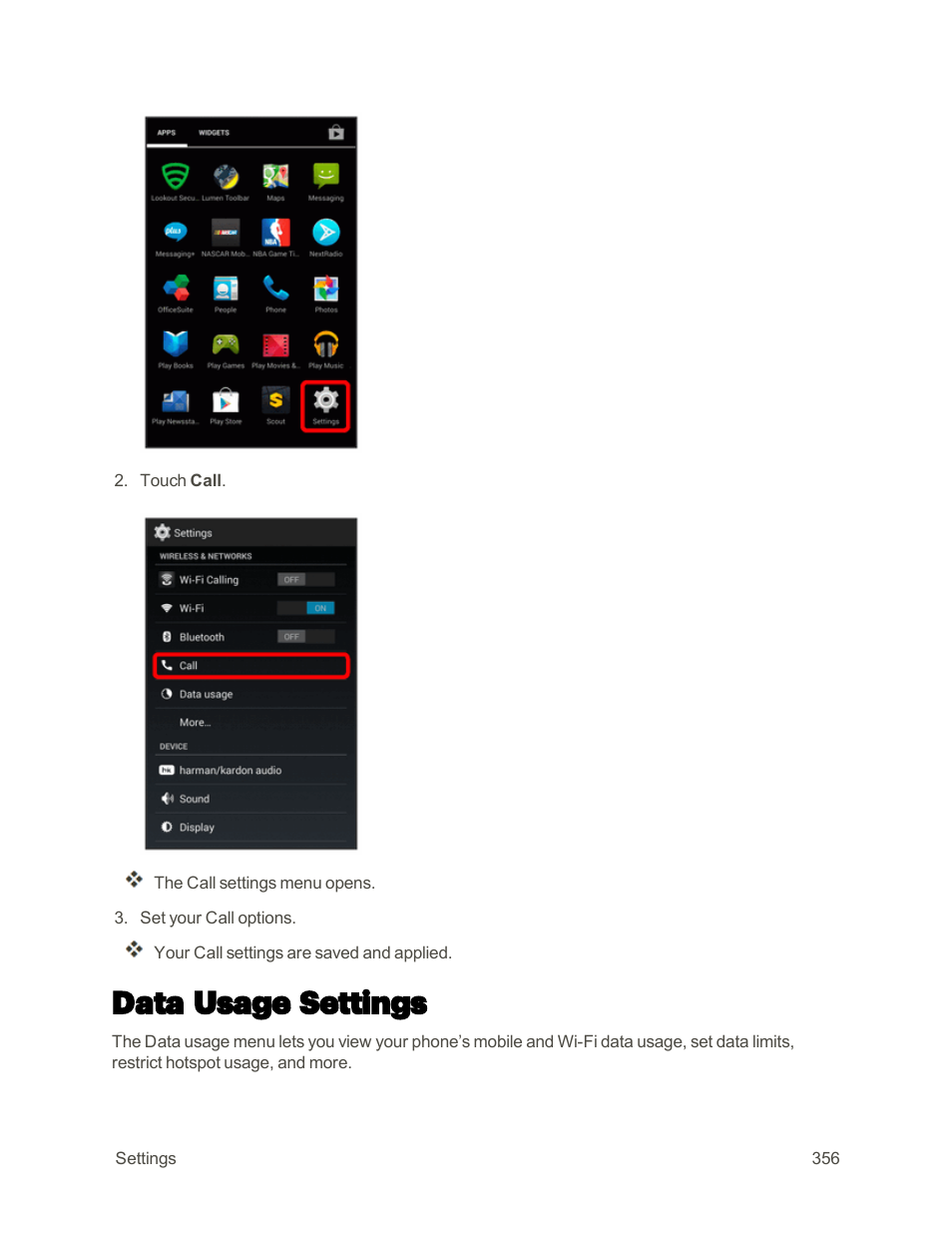 Data usage settings | Sharp AQUOS Crystal User Manual | Page 365 / 448