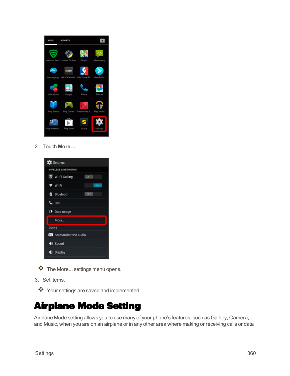 Airplane mode setting | Sharp AQUOS Crystal User Manual | Page 369 / 448