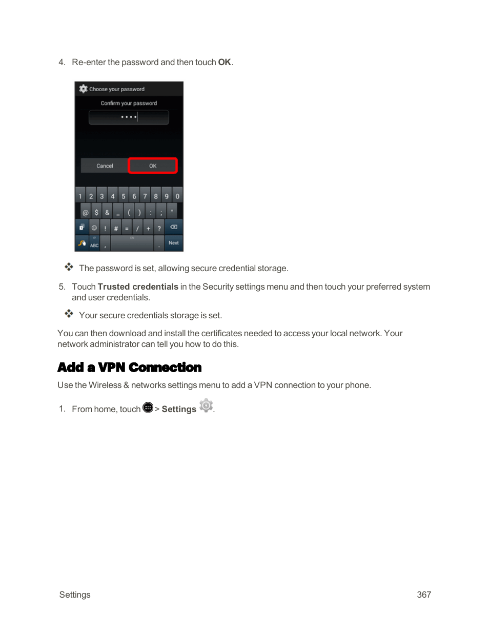 Add a vpn connection | Sharp AQUOS Crystal User Manual | Page 376 / 448