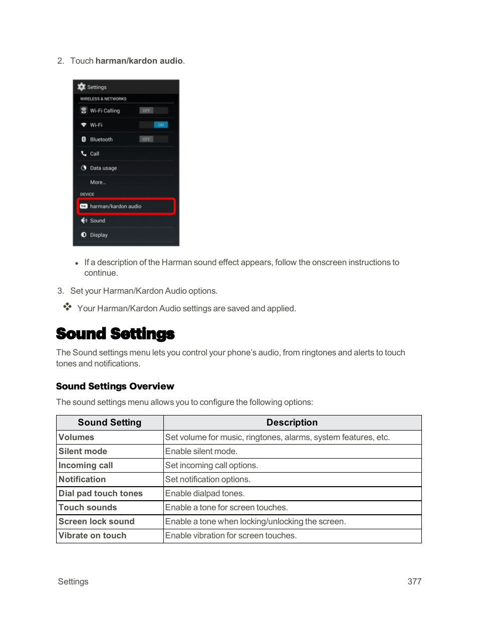 Sound settings | Sharp AQUOS Crystal User Manual | Page 386 / 448