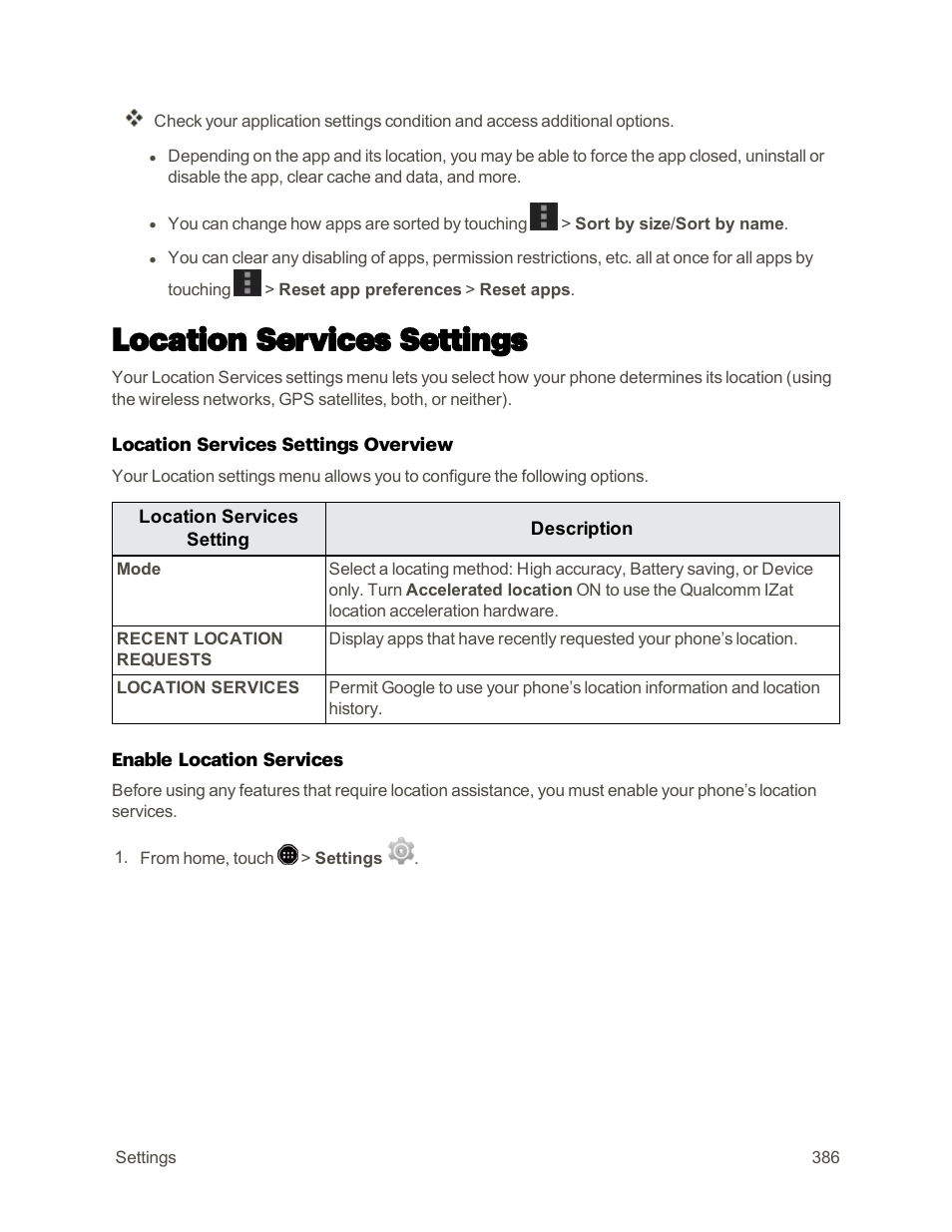 Location services settings | Sharp AQUOS Crystal User Manual | Page 395 / 448