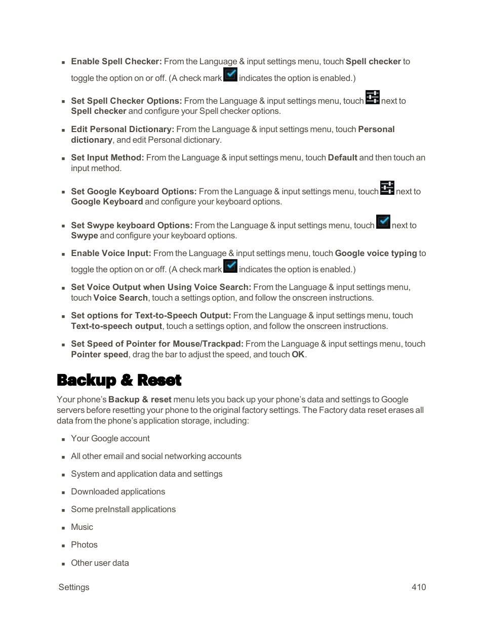 Backup & reset | Sharp AQUOS Crystal User Manual | Page 419 / 448