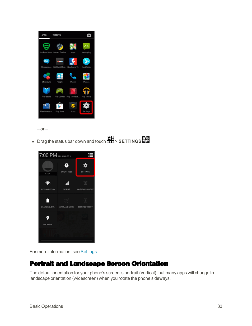 Portrait and landscape screen orientation | Sharp AQUOS Crystal User Manual | Page 42 / 448