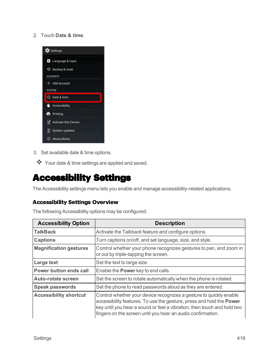 Accessibility settings | Sharp AQUOS Crystal User Manual | Page 427 / 448