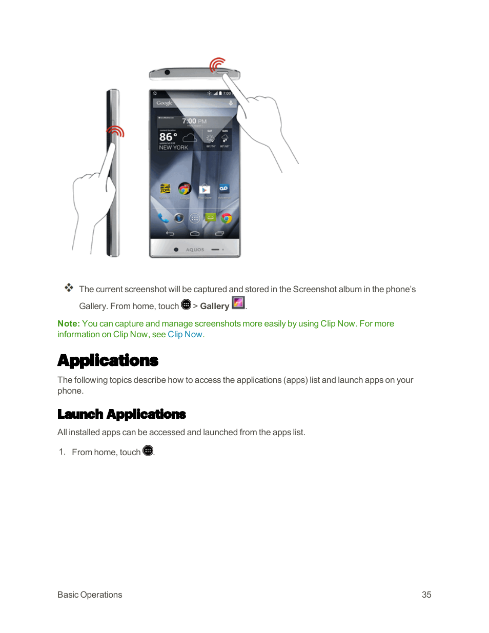 Applications, Launch applications | Sharp AQUOS Crystal User Manual | Page 44 / 448