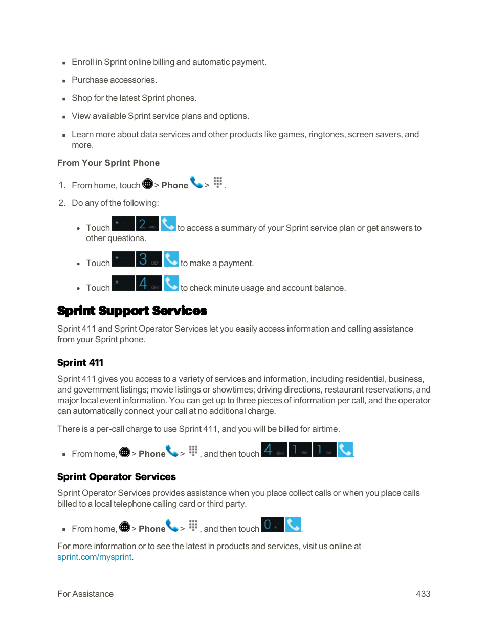 Sprint support services | Sharp AQUOS Crystal User Manual | Page 442 / 448