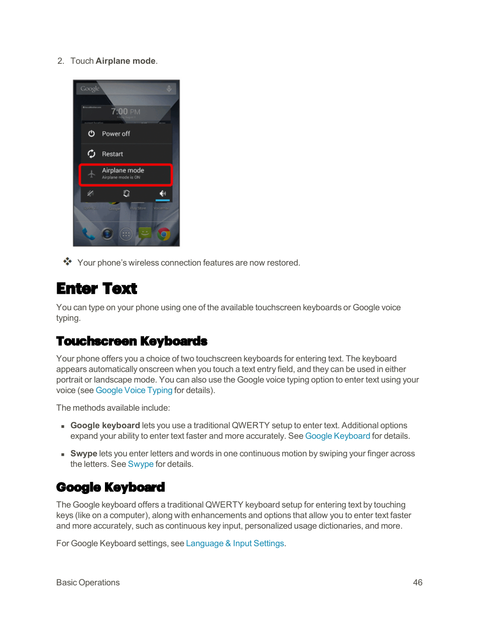 Enter text, Touchscreen keyboards, Google keyboard | Sharp AQUOS Crystal User Manual | Page 55 / 448