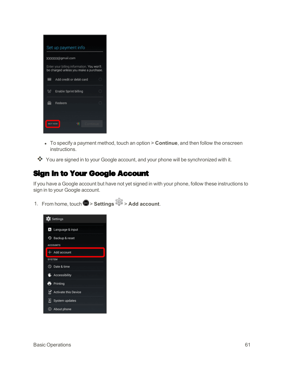 Sign in to your google account | Sharp AQUOS Crystal User Manual | Page 70 / 448
