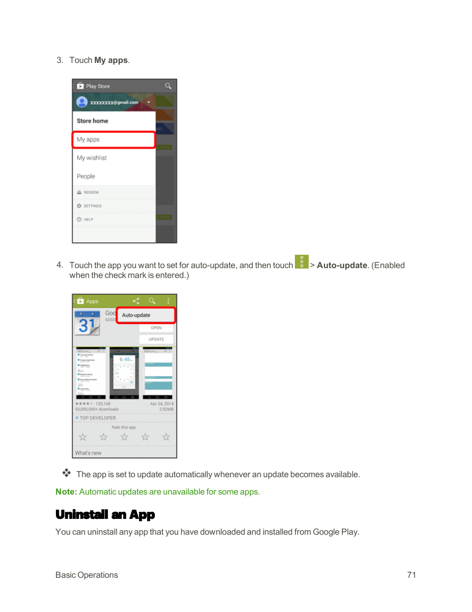 Uninstall an app | Sharp AQUOS Crystal User Manual | Page 80 / 448