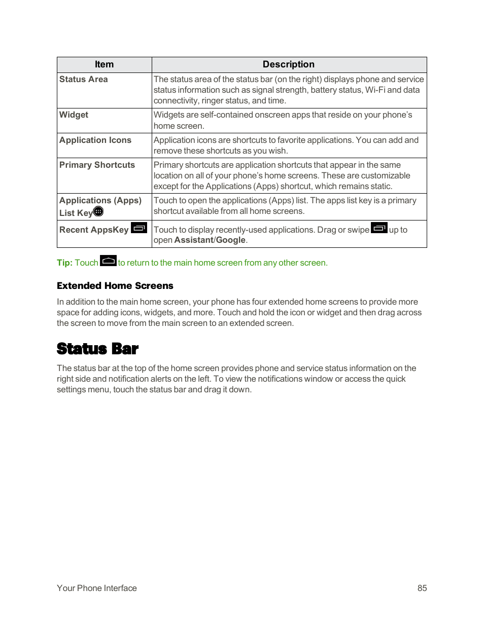 Status bar | Sharp AQUOS Crystal User Manual | Page 94 / 448