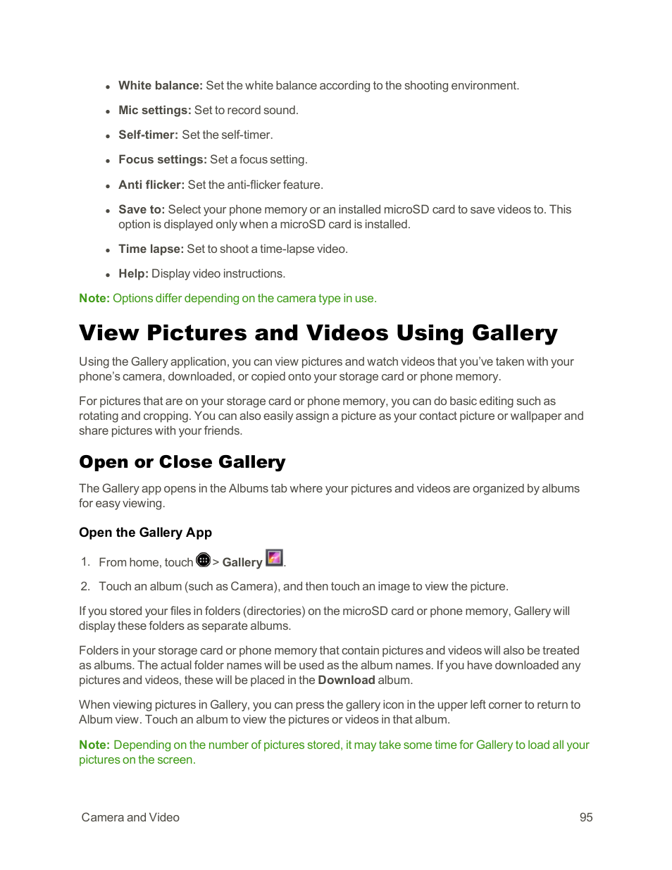 View pictures and videos using gallery, Open or close gallery | Sharp AQUOS Crystal User Manual | Page 105 / 171