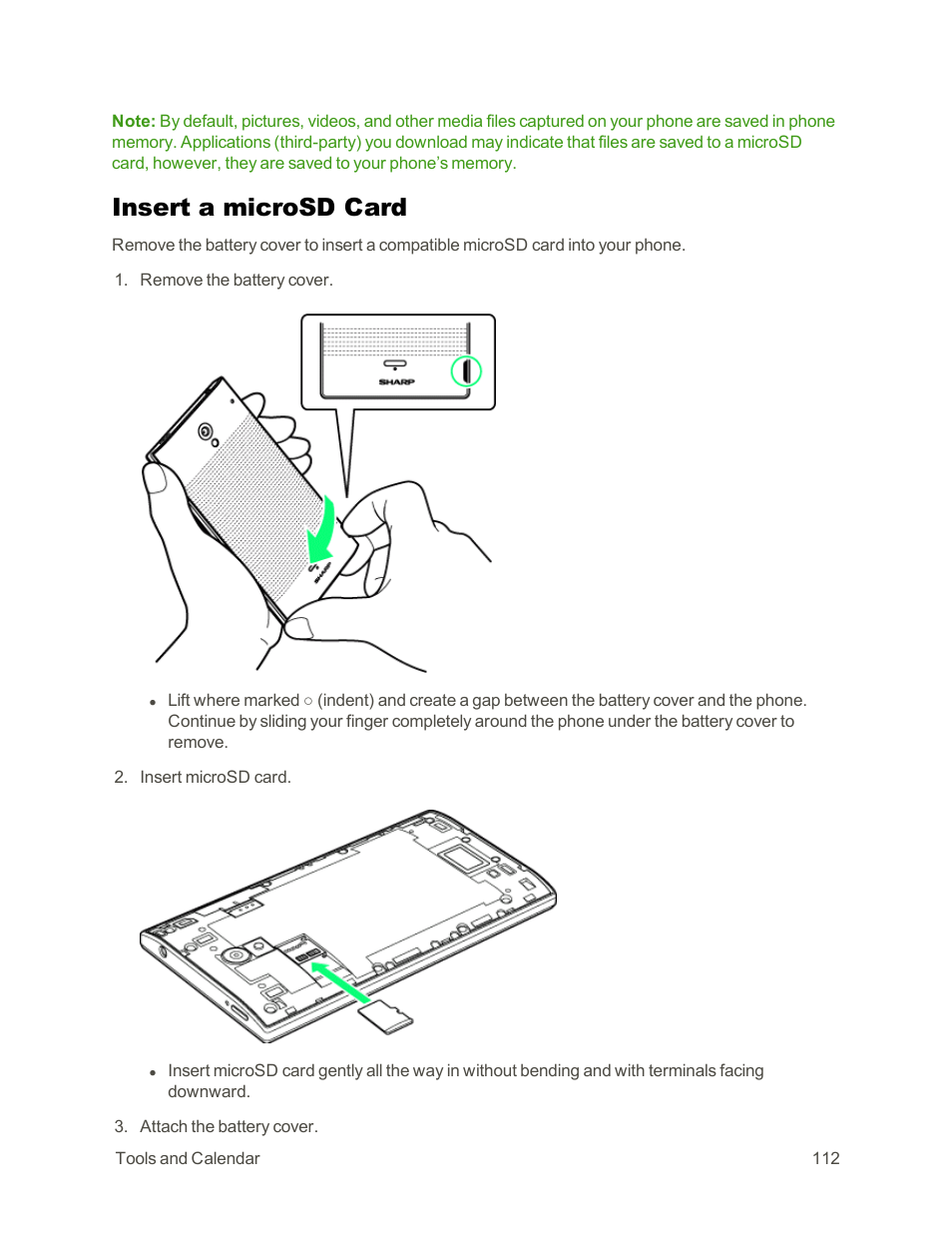 Insert a microsd card | Sharp AQUOS Crystal User Manual | Page 122 / 171