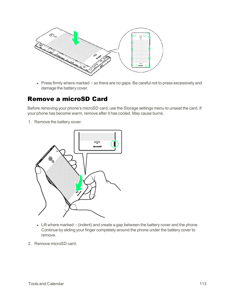 Remove a microsd card | Sharp AQUOS Crystal User Manual | Page 123 / 171