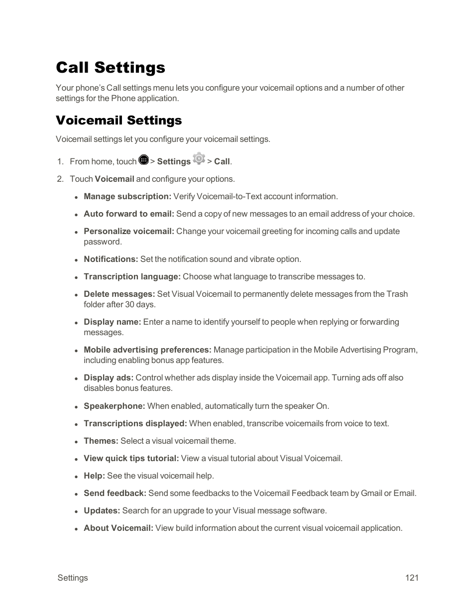 Call settings, Voicemail settings | Sharp AQUOS Crystal User Manual | Page 131 / 171