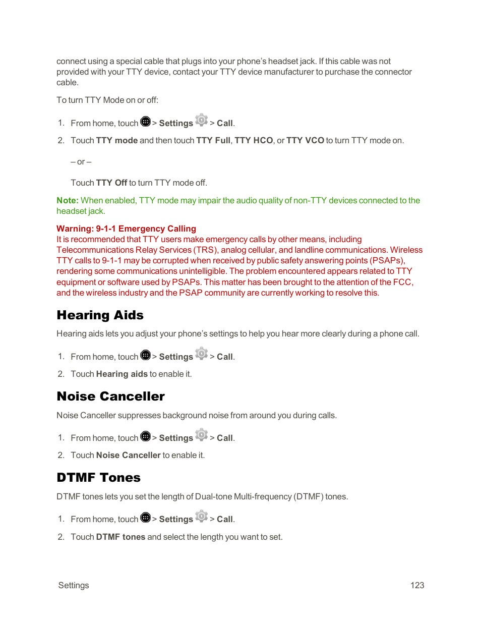 Hearing aids, Noise canceller, Dtmf tones | Sharp AQUOS Crystal User Manual | Page 133 / 171