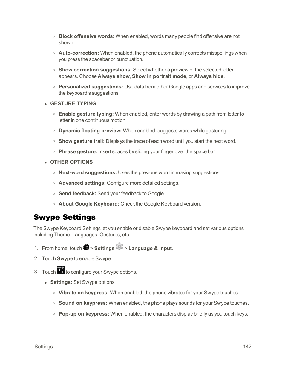 Swype settings | Sharp AQUOS Crystal User Manual | Page 152 / 171
