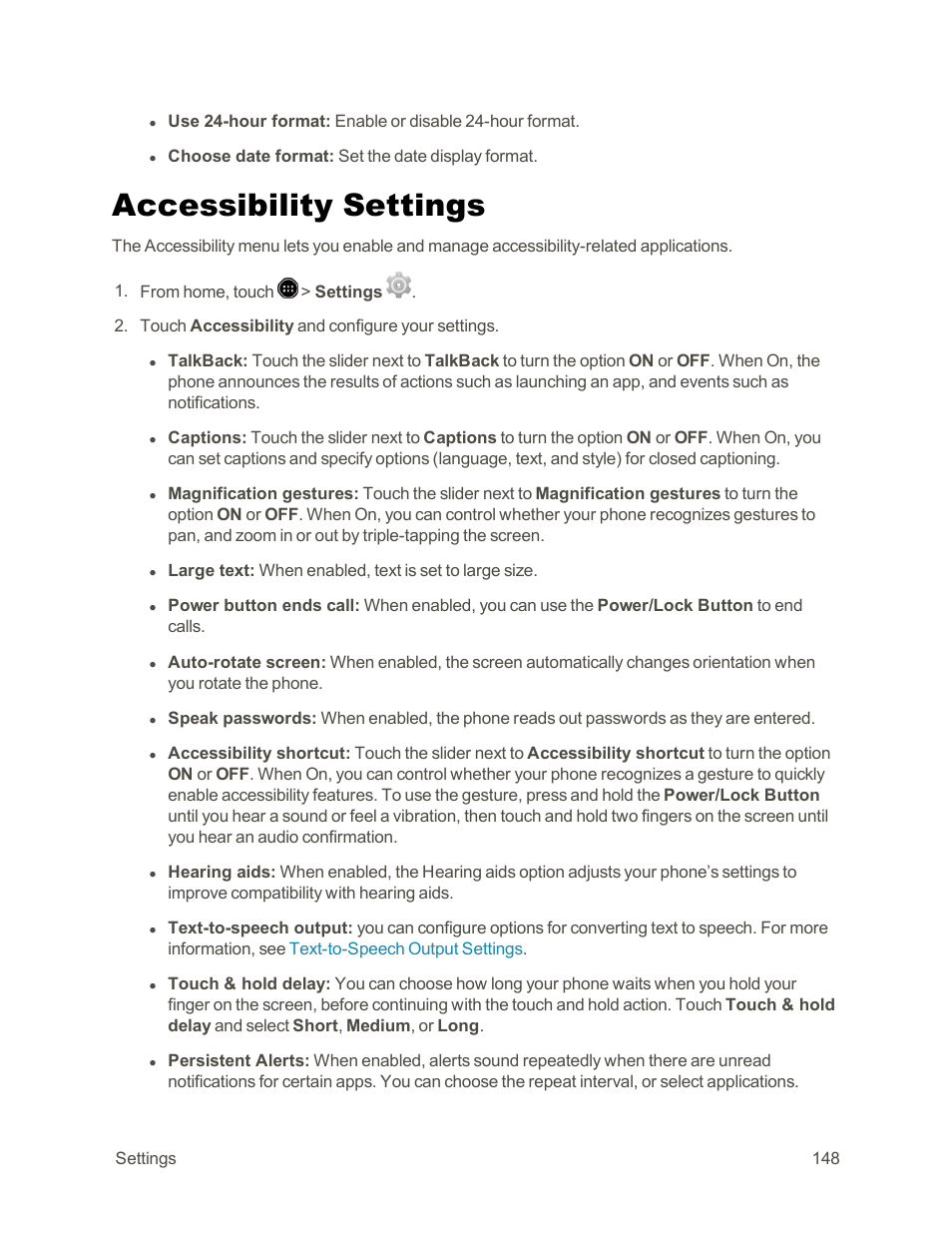 Accessibility settings | Sharp AQUOS Crystal User Manual | Page 158 / 171