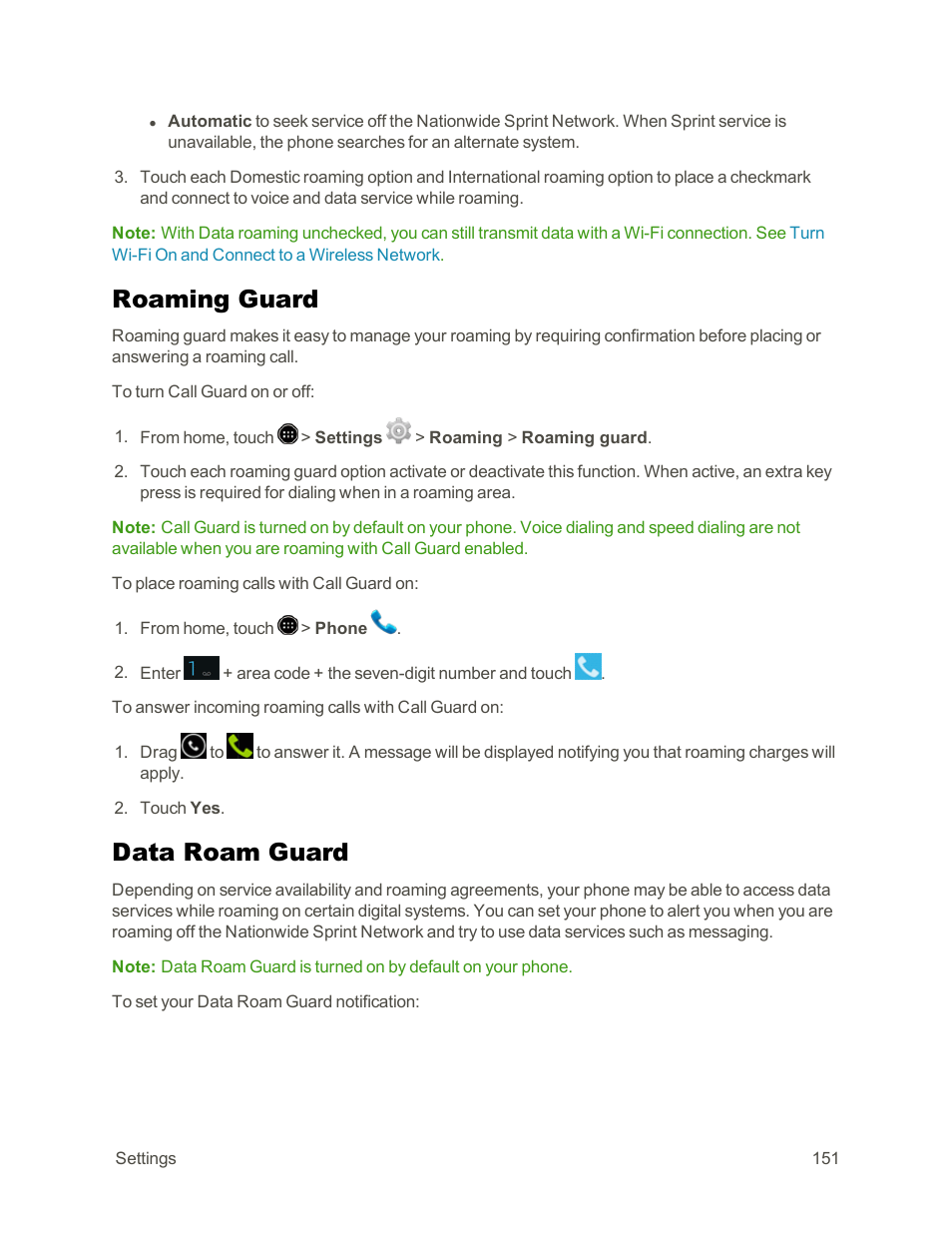 Roaming guard, Data roam guard | Sharp AQUOS Crystal User Manual | Page 161 / 171
