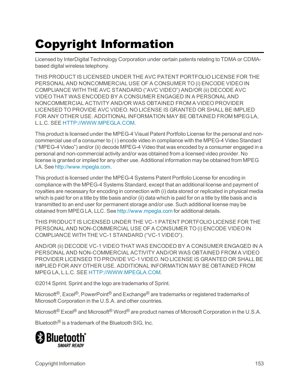 Copyright information | Sharp AQUOS Crystal User Manual | Page 163 / 171