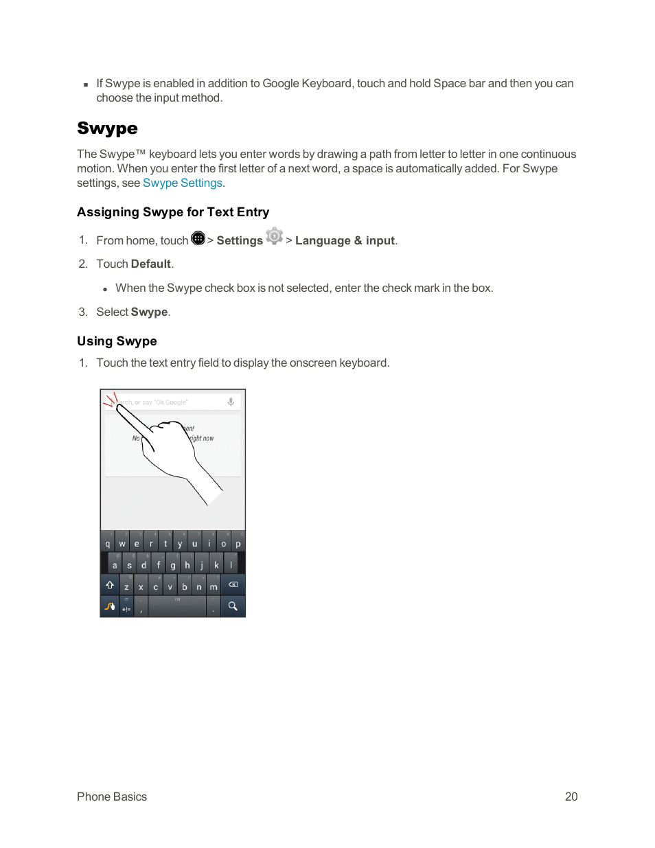 Swype | Sharp AQUOS Crystal User Manual | Page 30 / 171