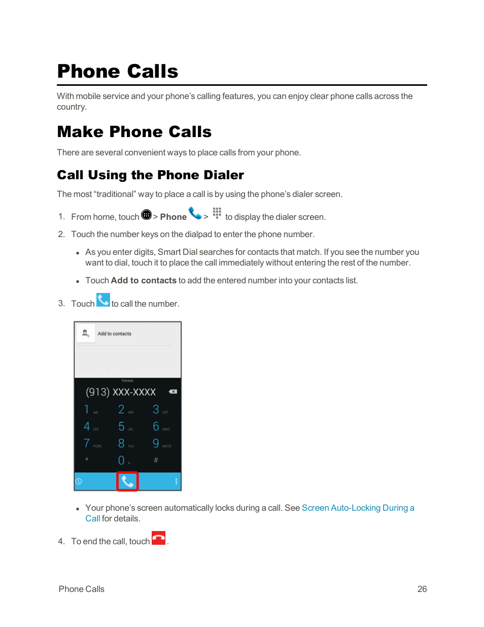 Phone calls, Make phone calls, Call using the phone dialer | Sharp AQUOS Crystal User Manual | Page 36 / 171