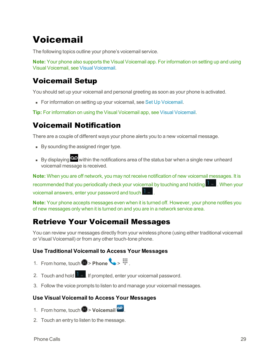 Voicemail, Voicemail setup, Voicemail notification | Retrieve your voicemail messages | Sharp AQUOS Crystal User Manual | Page 39 / 171