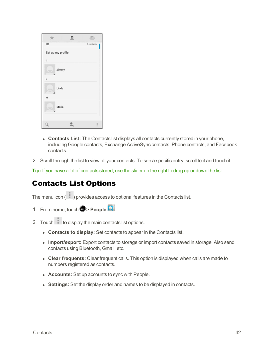 Contacts list options | Sharp AQUOS Crystal User Manual | Page 52 / 171