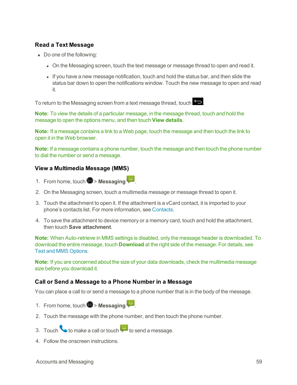 Of the message. for more information, see, Call or send a message to a phone number in a, Message | Sharp AQUOS Crystal User Manual | Page 69 / 171
