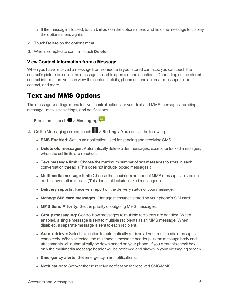 Text and mms options | Sharp AQUOS Crystal User Manual | Page 71 / 171
