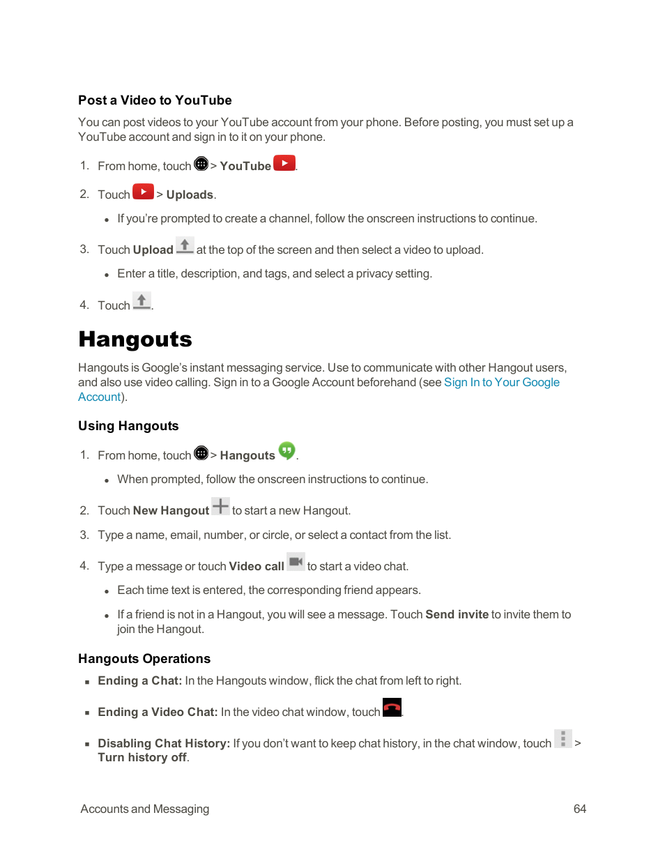 Hangouts | Sharp AQUOS Crystal User Manual | Page 74 / 171