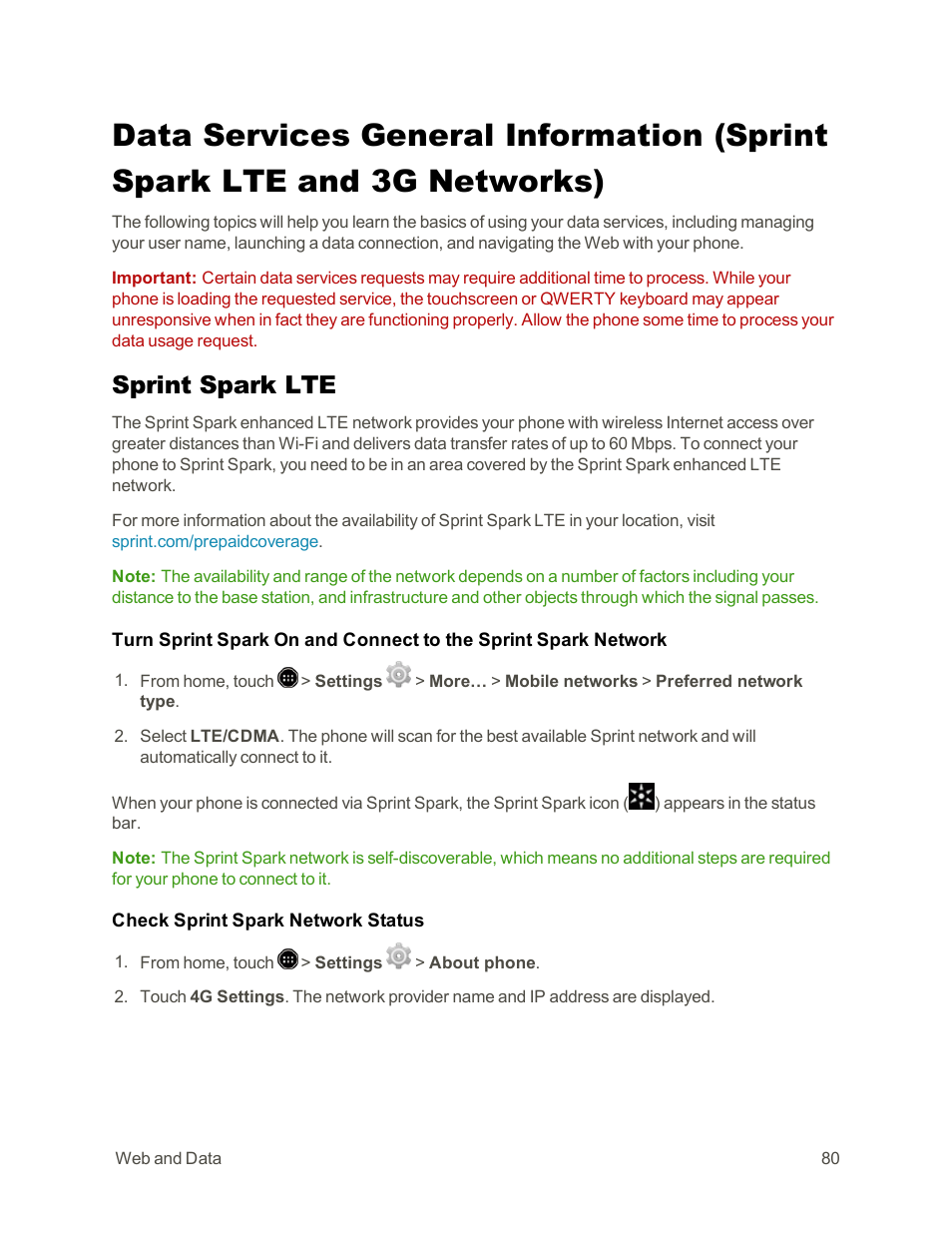 Sprint spark lte | Sharp AQUOS Crystal User Manual | Page 90 / 171