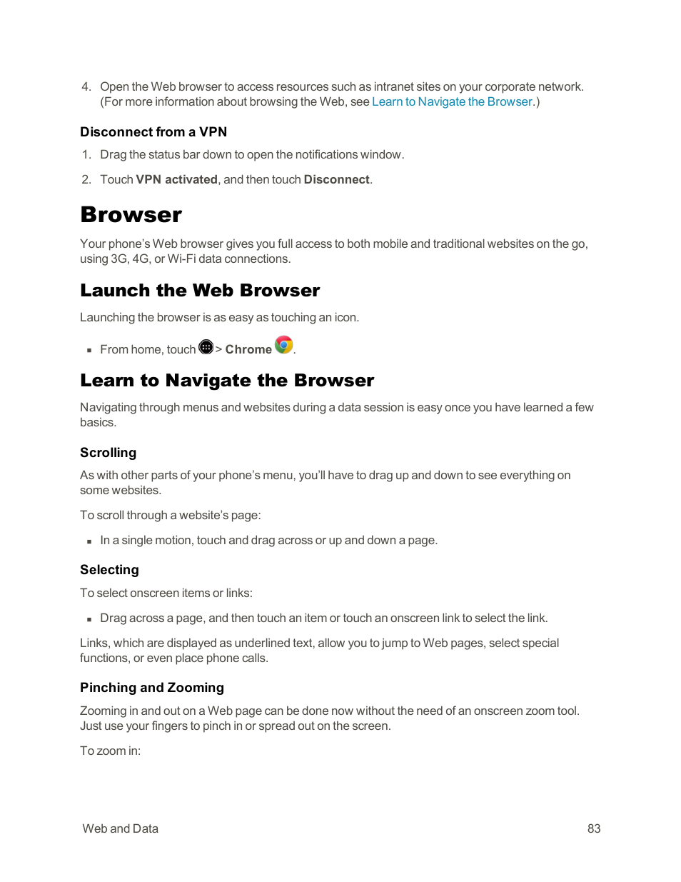 Browser, Launch the web browser, Learn to navigate the browser | Sharp AQUOS Crystal User Manual | Page 93 / 171