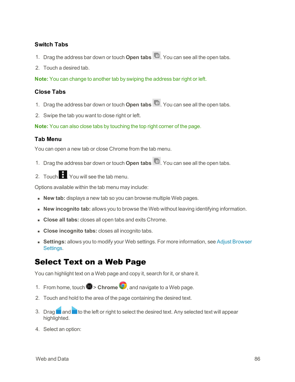 Select text on a web page | Sharp AQUOS Crystal User Manual | Page 96 / 171