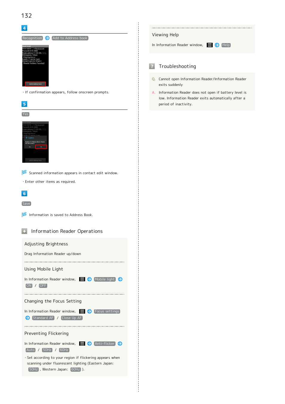 Information reader operations, Troubleshooting | Sharp AQUOS Crystal User Manual | Page 134 / 240