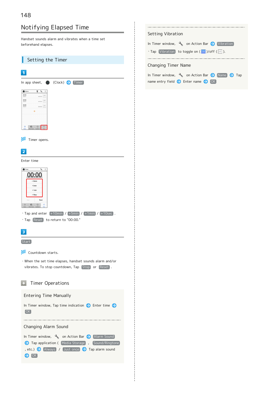 Notifying elapsed time, Setting the timer, Timer operations | Sharp AQUOS Crystal User Manual | Page 150 / 240