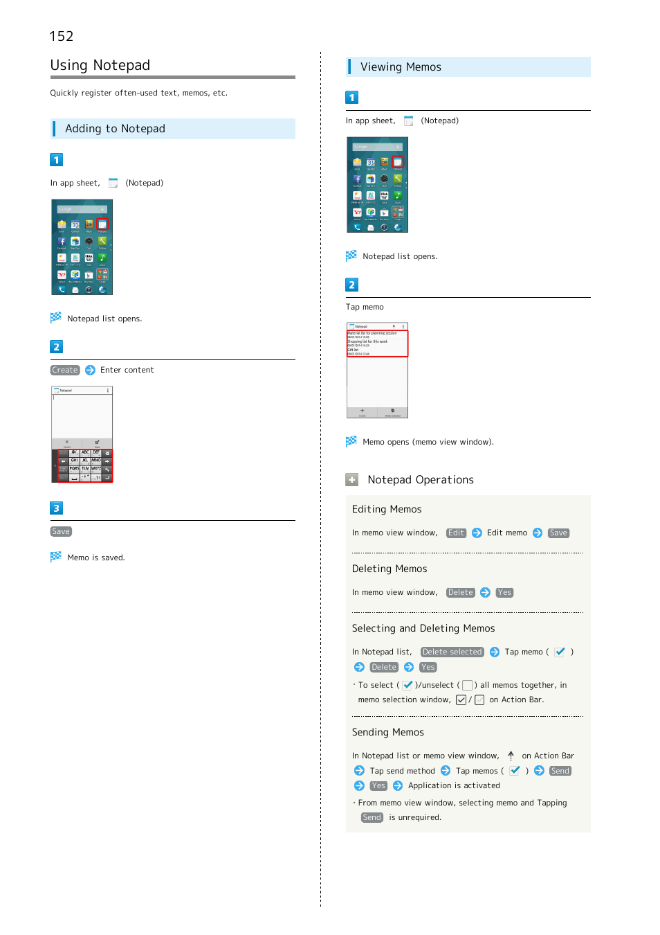 Using notepad | Sharp AQUOS Crystal User Manual | Page 154 / 240