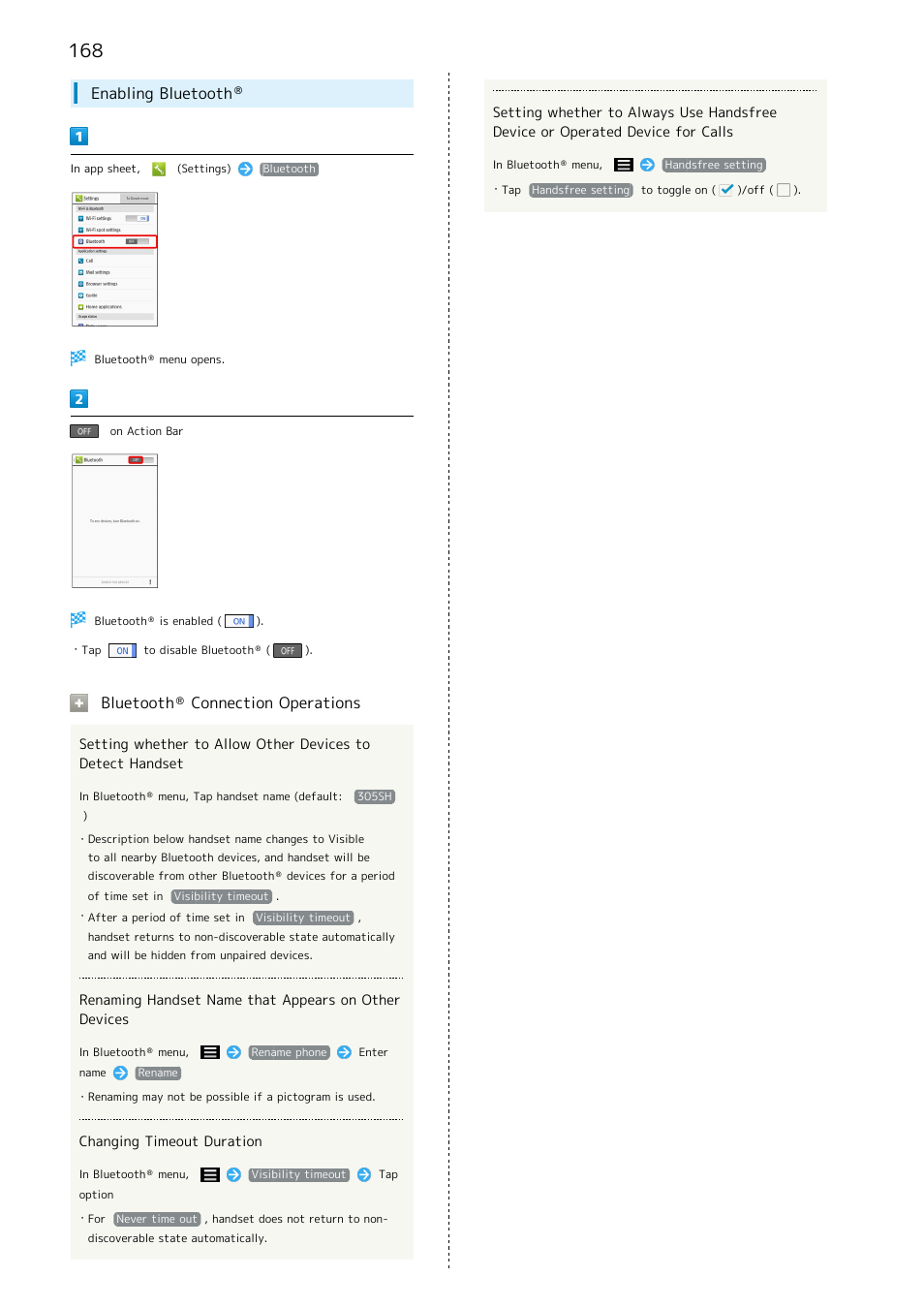 Enabling bluetooth, Bluetooth, Connection operations | Sharp AQUOS Crystal User Manual | Page 170 / 240