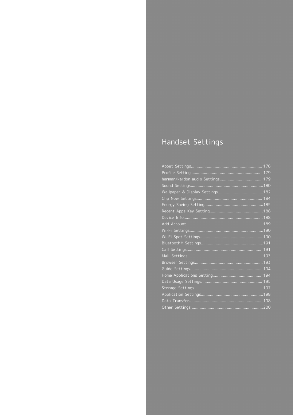 Handset settings | Sharp AQUOS Crystal User Manual | Page 179 / 240