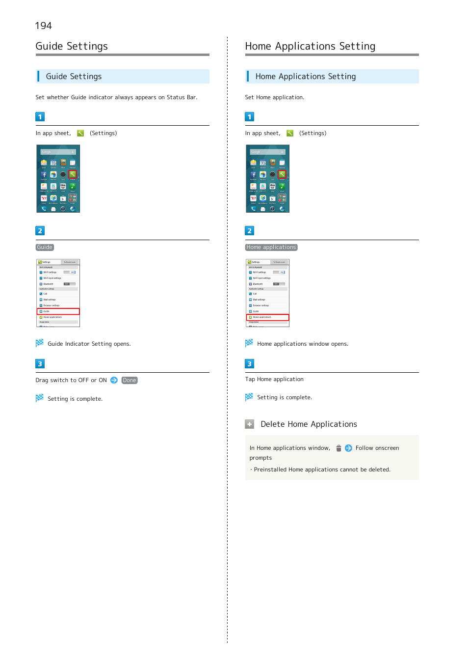 Guide settings, Home applications setting, 194 home applications setting | Sharp AQUOS Crystal User Manual | Page 196 / 240