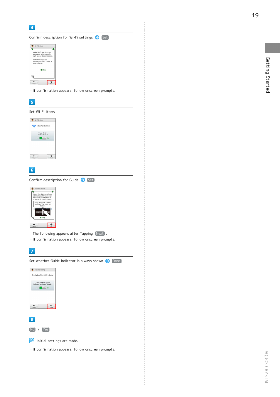 Getting started | Sharp AQUOS Crystal User Manual | Page 21 / 240