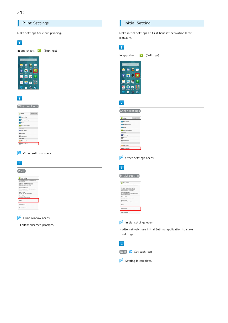 Print settings, Initial setting | Sharp AQUOS Crystal User Manual | Page 212 / 240