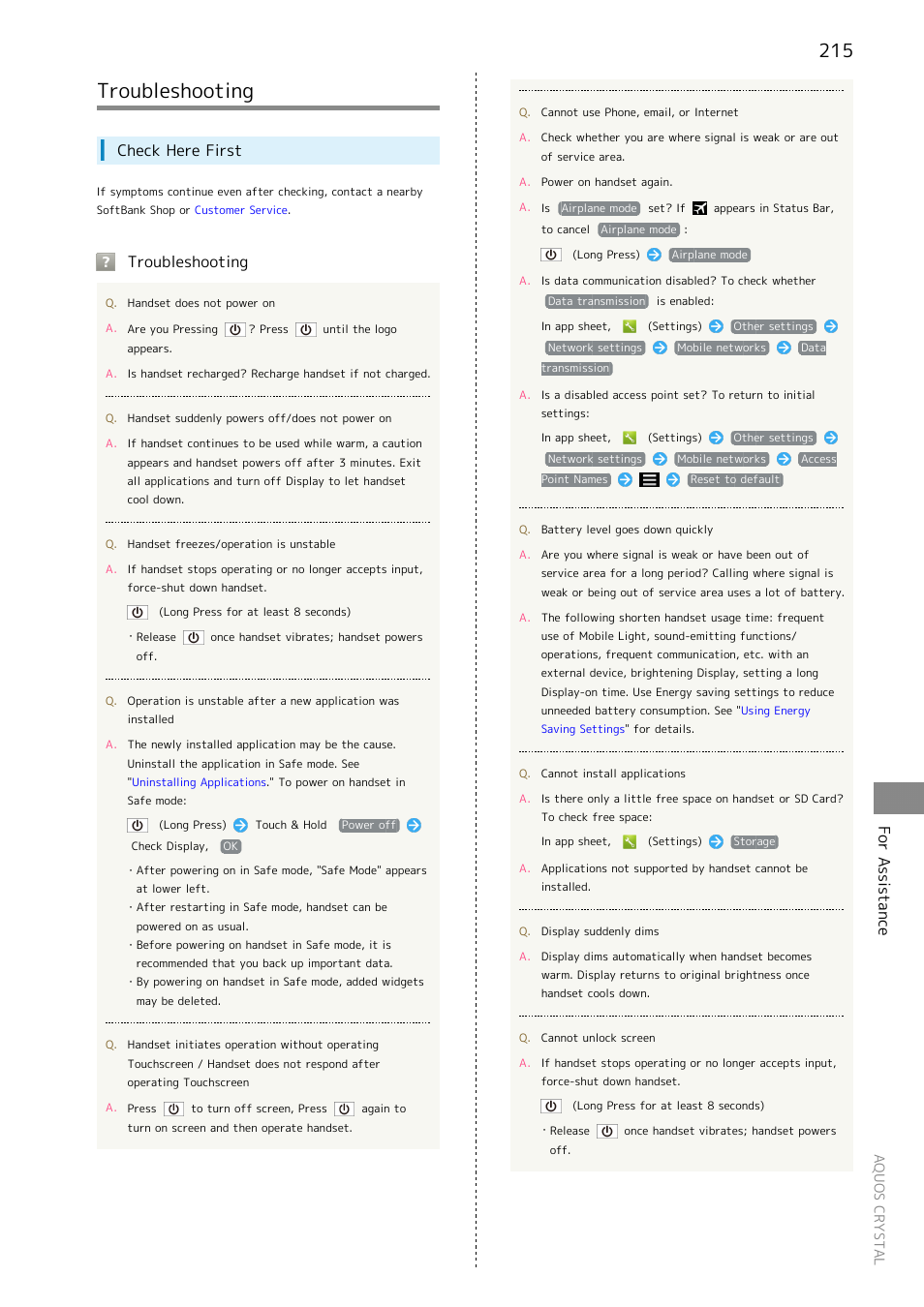 Troubleshooting, For assistance, Check here first | Sharp AQUOS Crystal User Manual | Page 217 / 240