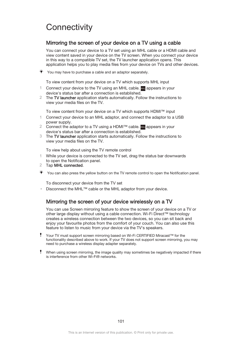 Connectivity | Sony Xperia Z3 Compact User Manual | Page 101 / 133
